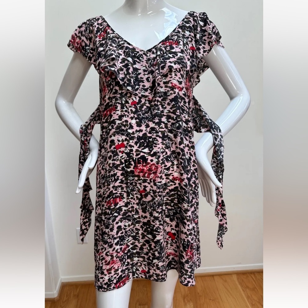 Zadig & Voltaire Dress Texas Disco Fever Skeletons Pink Black Red Ruffles L